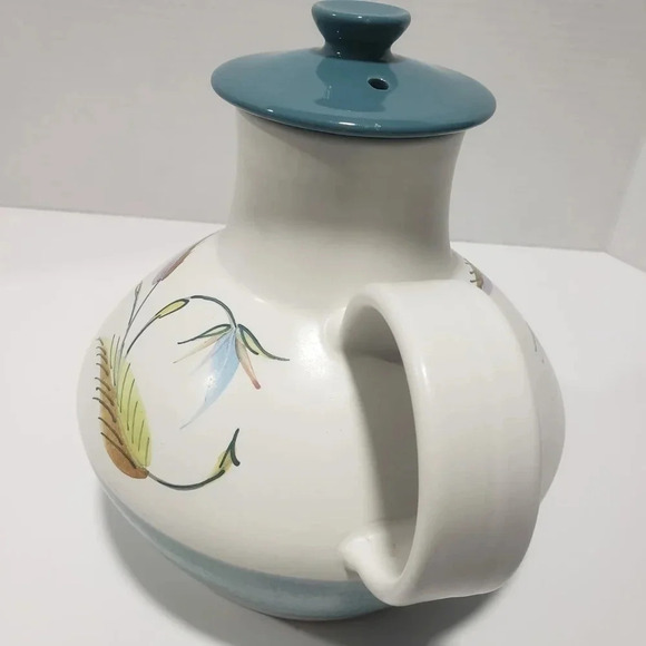 VTG Denby Stoneware Pitcher with  Lid Spring Leaf Design Teal/White. - Picture 2 of 9
